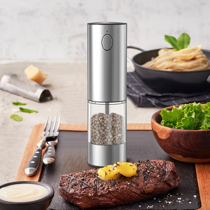 Newise Electric Salt and Pepper Grinder Set  Rechargeable Stainless Steel Automatic Mill Shakers with 6 Adjustable Coarseness and LED Light  Mothers Day Gifts for Mom Wife Friends  2 Pack - Image 5